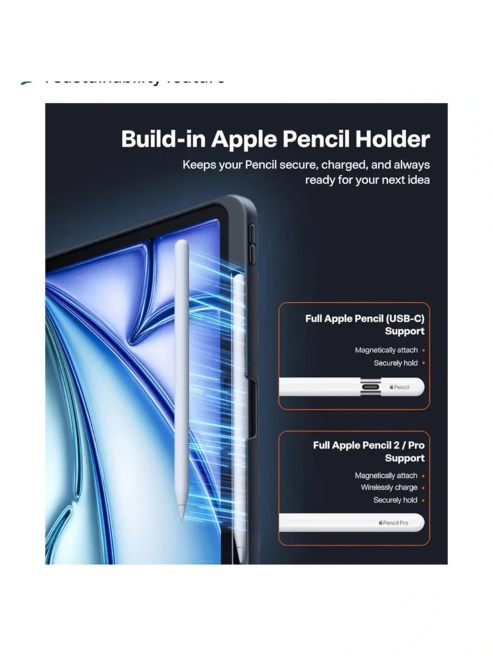 Black iPad Pro 11” 4th, 3rd, 2nd, 1st Gen Kickstand Case with Pencil Holder